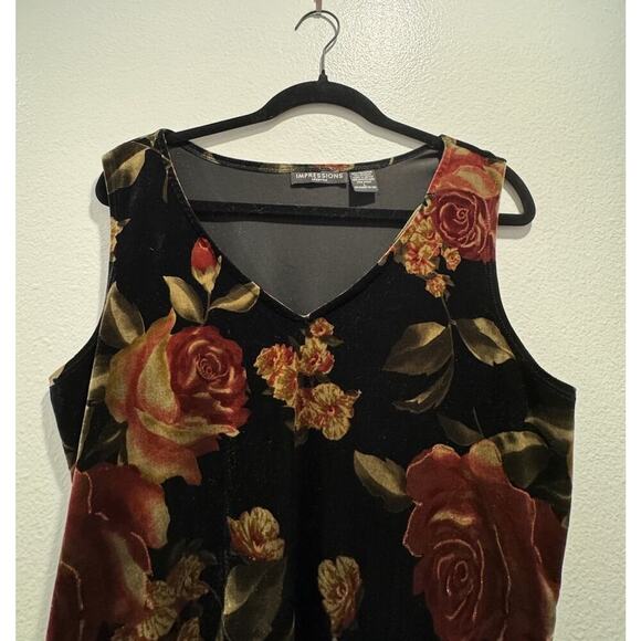 Impressions Lifestyle Size Large Velvet Floral Print Tank Dark Romantic Y2K Look - Picture 4 of 6